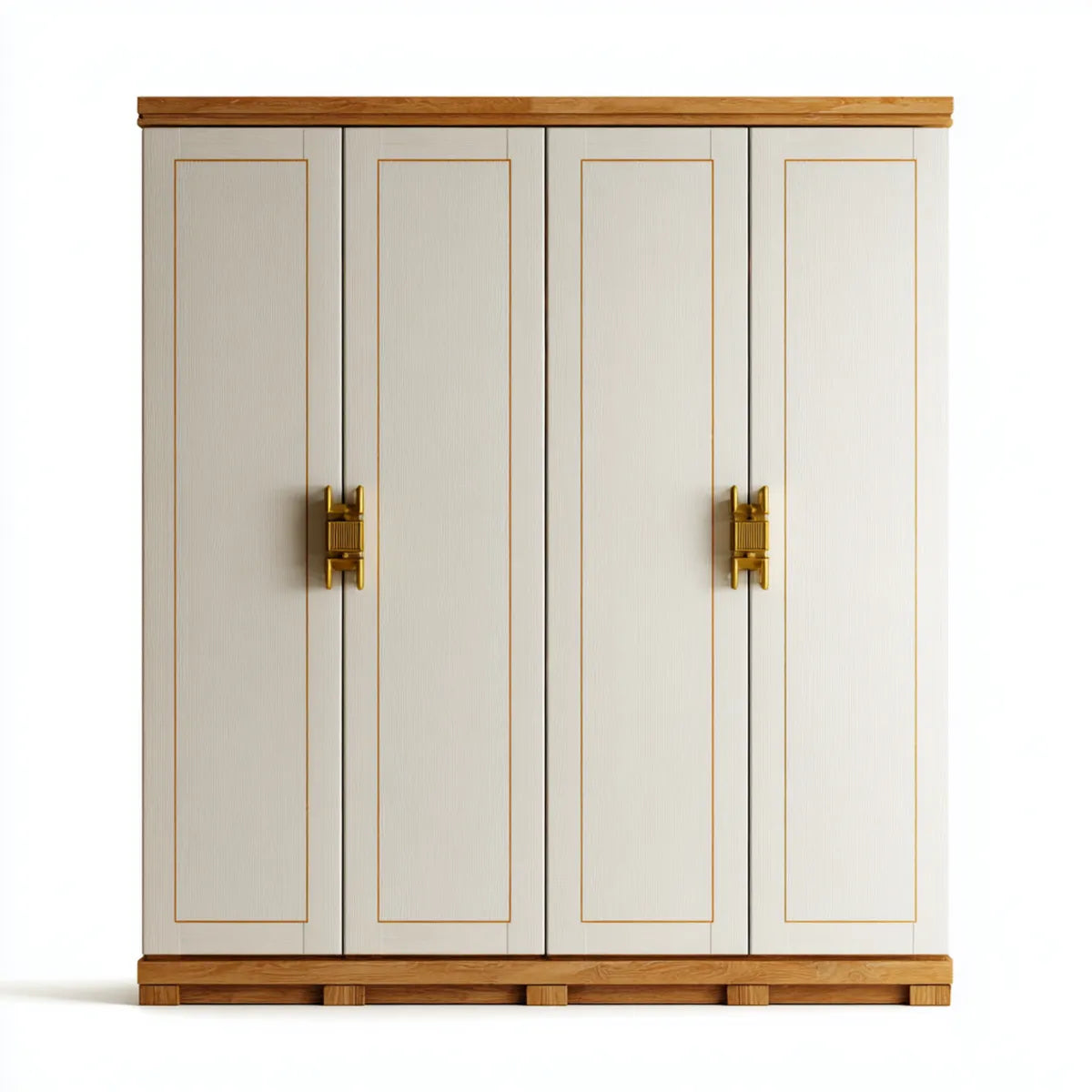 Armadio guardaroba 4 ante bianco e legno naturale 200 x 60 x 220 cm in MDF rettangolare