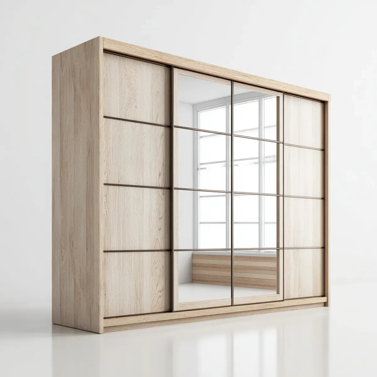 Armadio guardaroba a 3 ante scorrevoli rovere chiaro con specchio 270 x 60 x 220 cm in pannello truciolare nobilitato rettangolare