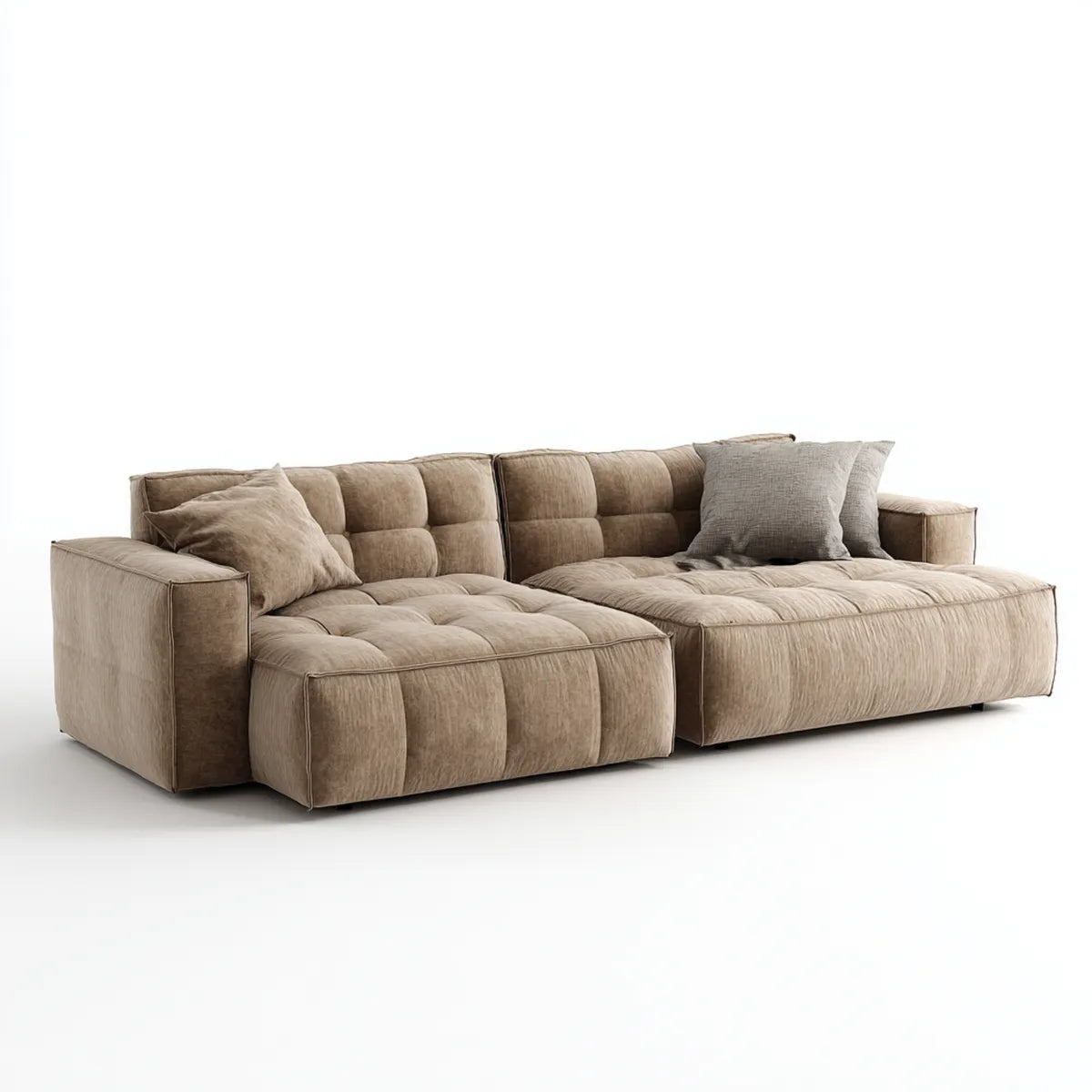 Divano angolare 3 posti tortora in poliestere con chaise longue 280 x 170 x 78 cm