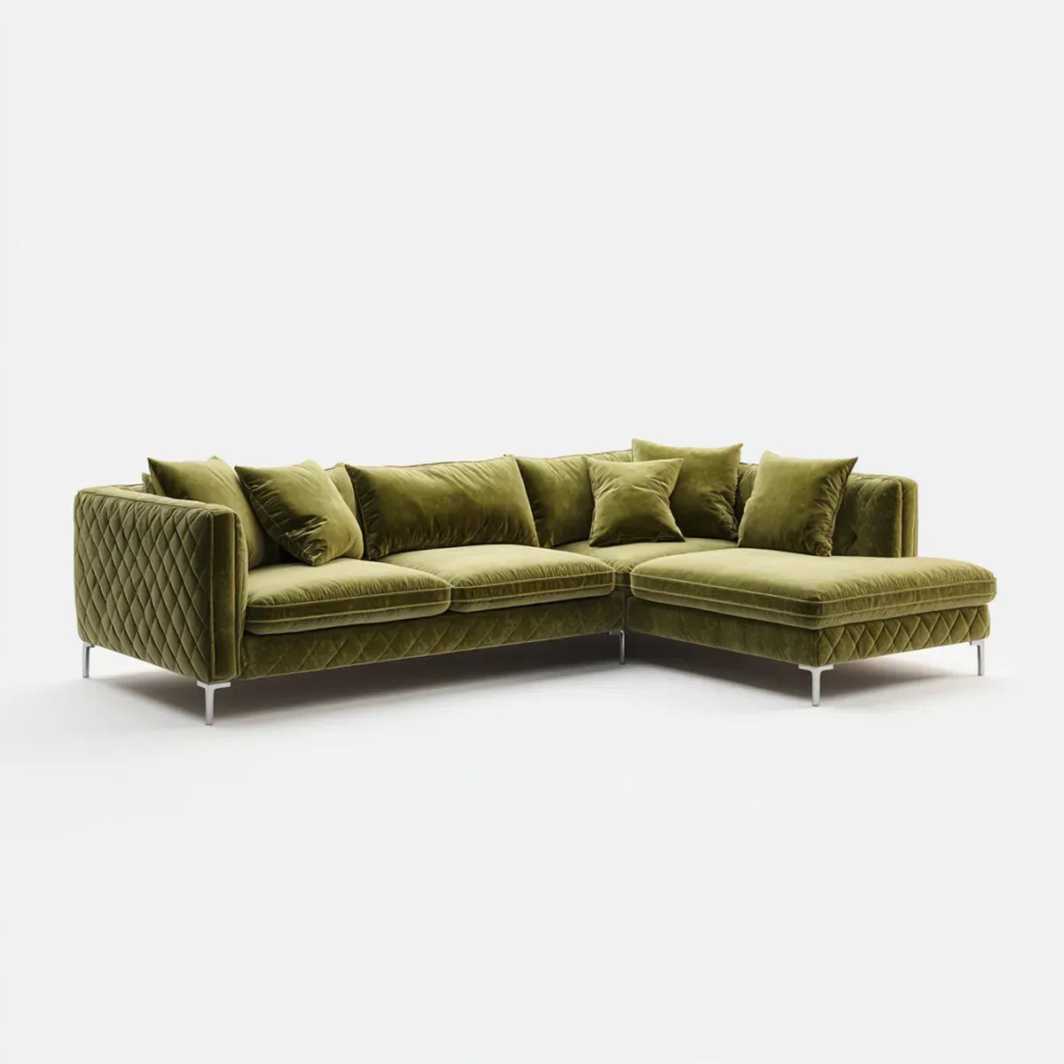 Divano angolare 3 posti verde oliva in velluto di poliestere a L 260 x 160 x 85 cm
