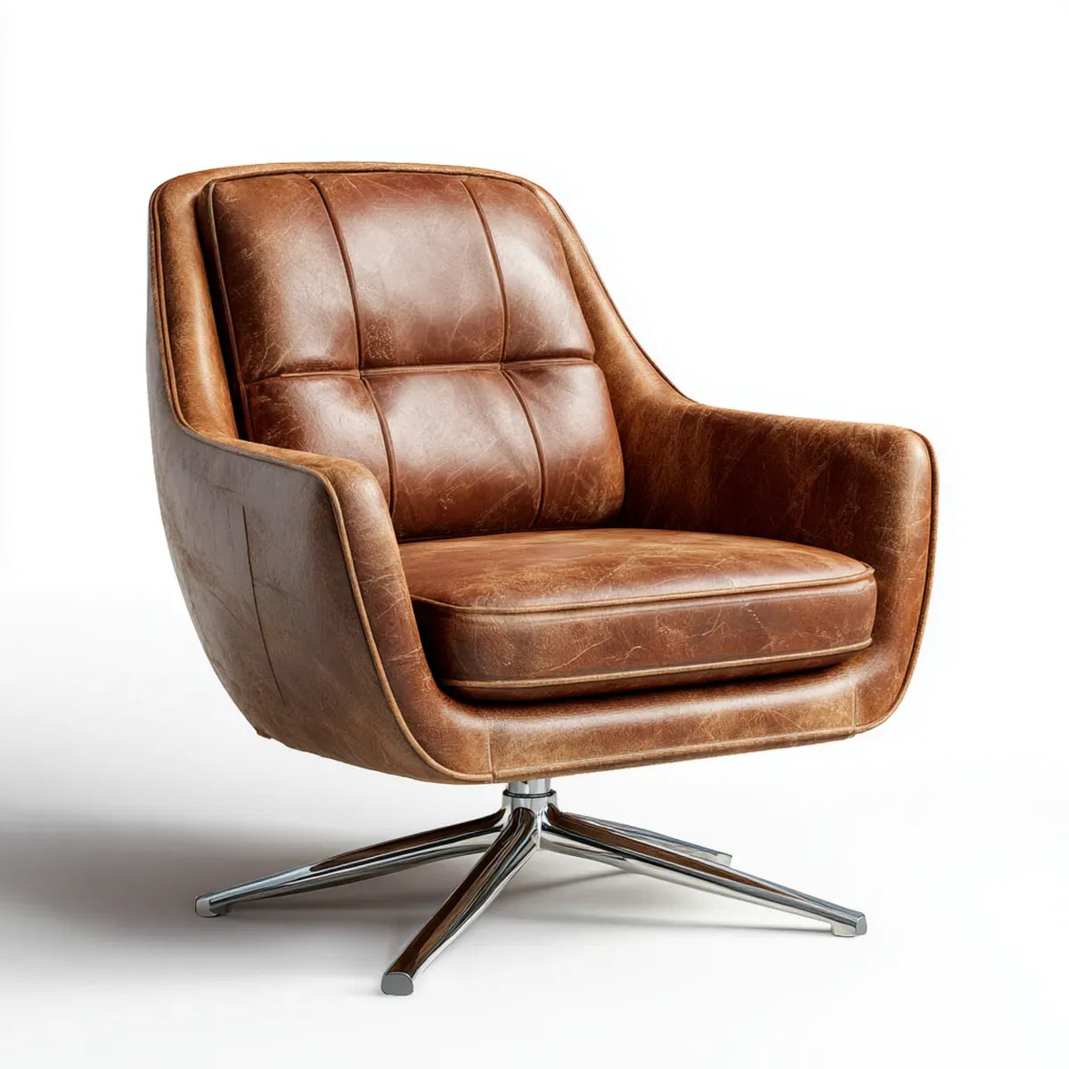 Poltrona girevole marrone in pelle PU con base a 5 razze 78 x 82 x 86 cm