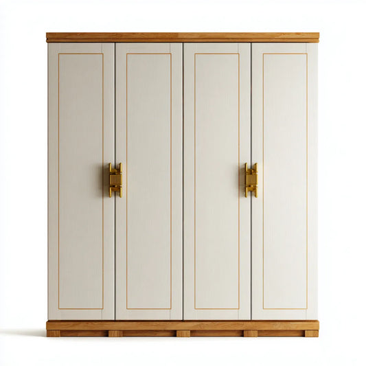 Armadio guardaroba 4 ante bianco e legno naturale 200 x 60 x 220 cm in MDF rettangolare