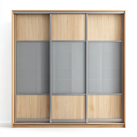 Armadio guardaroba 3 ante scorrevoli rovere chiaro grigio 180 x 60 x 220 cm MDF vetro satinato rettangolare