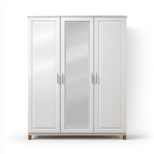 Armadio guardaroba 3 ante bianco con specchio centrale 150 x 52 x 200 cm in pannello truciolare rettangolare