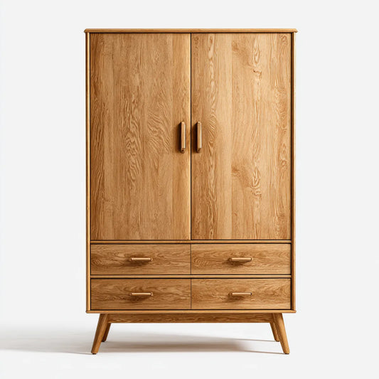 Armadio guardaroba 2 ante 4 cassetti in rovere naturale 100 x 50 x 180 cm