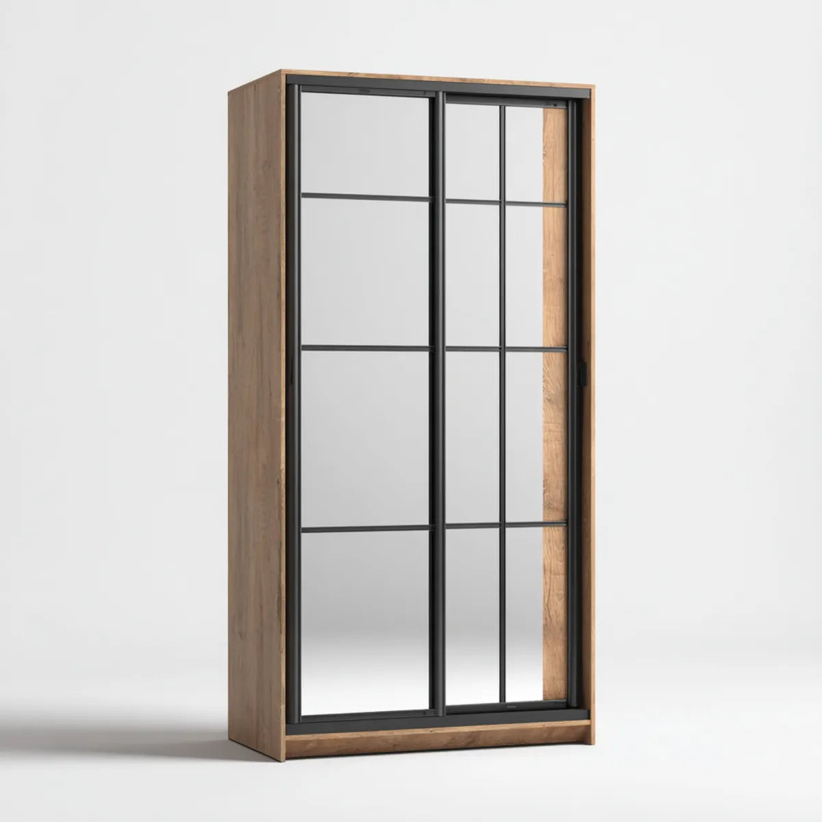 Armadio guardaroba a 2 ante scorrevoli rovere e nero con specchi 120 x 60 x 200 cm