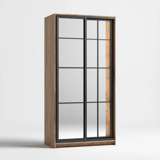 Armadio guardaroba a 2 ante scorrevoli rovere e nero con specchi 120 x 60 x 200 cm