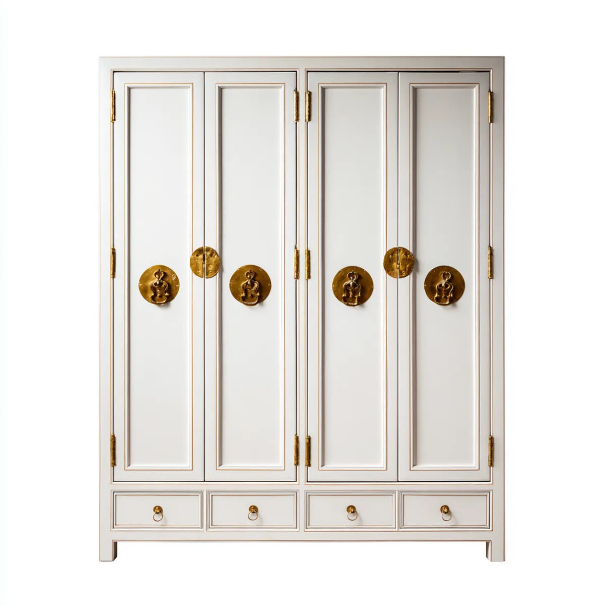 Armadio guardaroba 4 ante con 4 cassetti bianco e oro in MDF rettangolare 160 x 60 x 210 cm