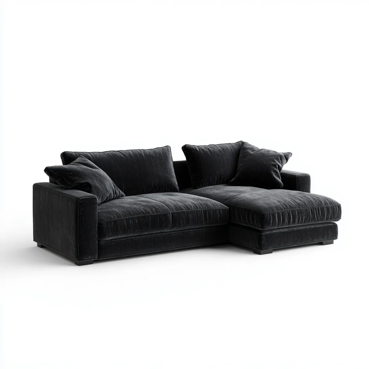 Divano angolare 3 posti nero in velluto a coste di poliestere 250 x 160 x 85 cm con chaise longue destra