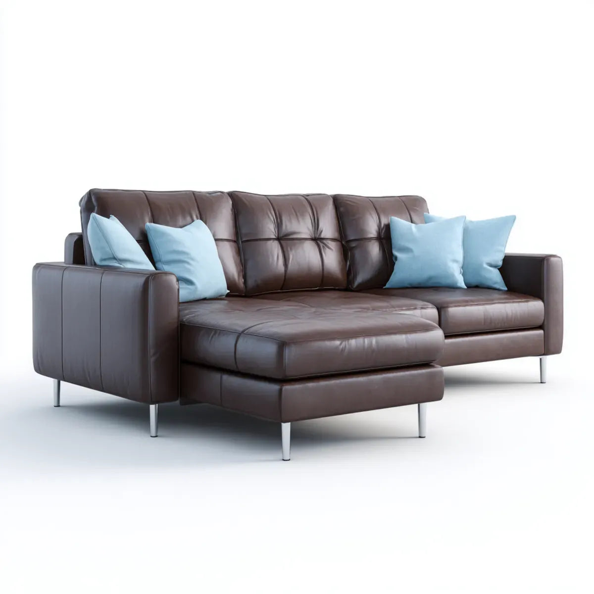 Divano angolare 3 posti con chaise longue sinistra marrone in pelle sintetica PU a L 280 x 160 x 88 cm
