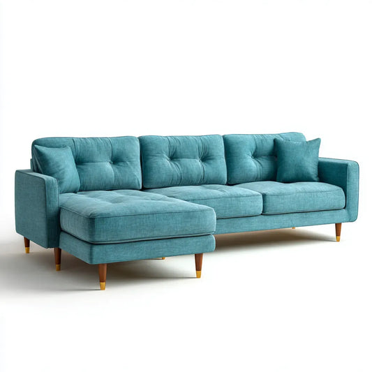 Divano angolare con chaise longue sinistra turchese in poliestere 260 x 160 x 85 cm