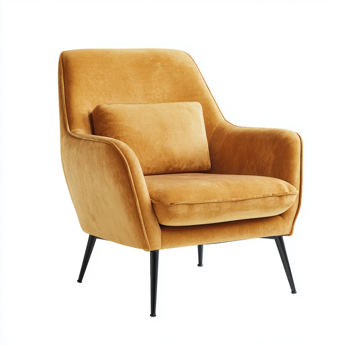 Poltrona da soggiorno senape in velluto di poliestere con gambe in acciaio 76 x 82 x 88 cm