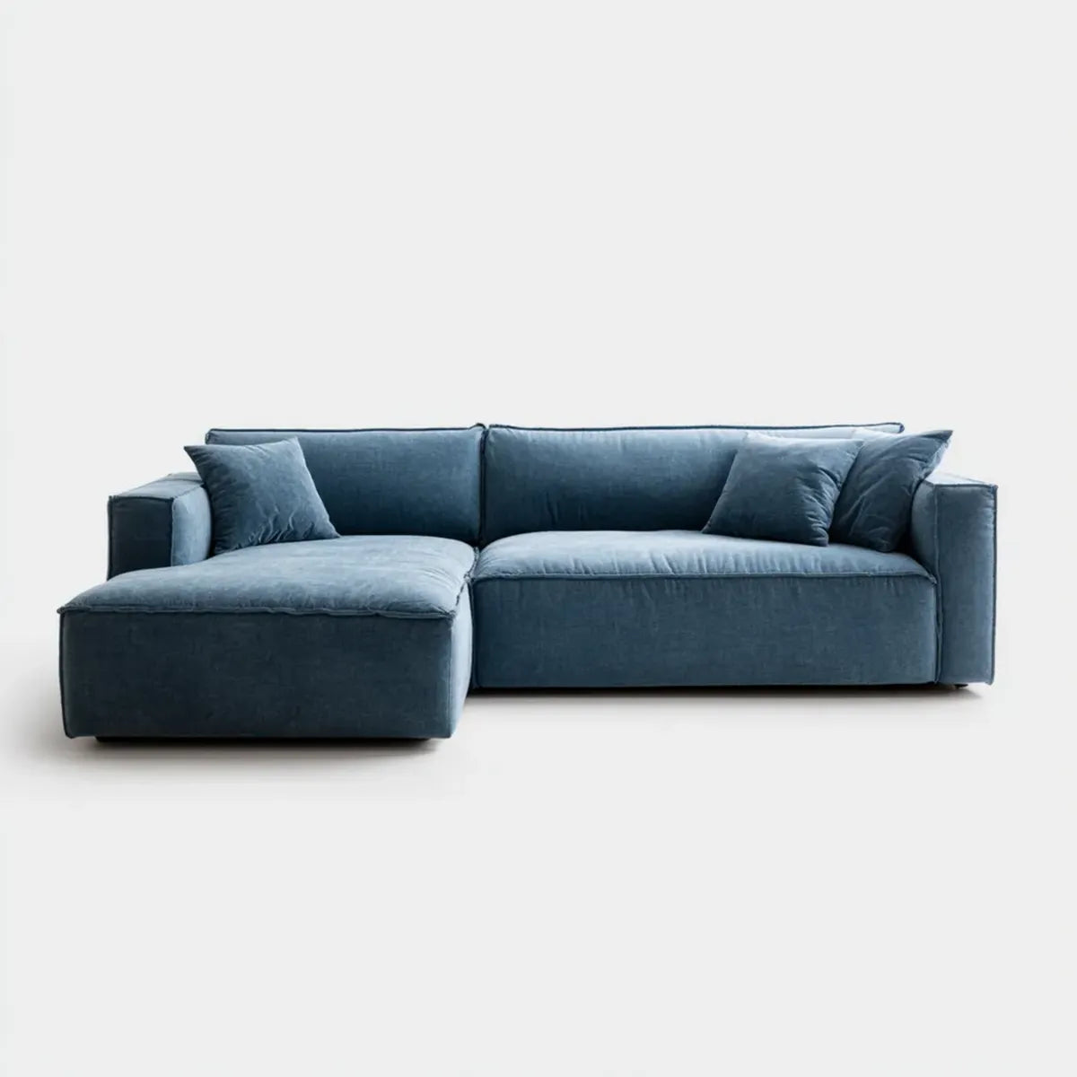 Divano angolare 3 posti con penisola blu petrolio in velluto di poliestere 250 x 160 x 85 cm