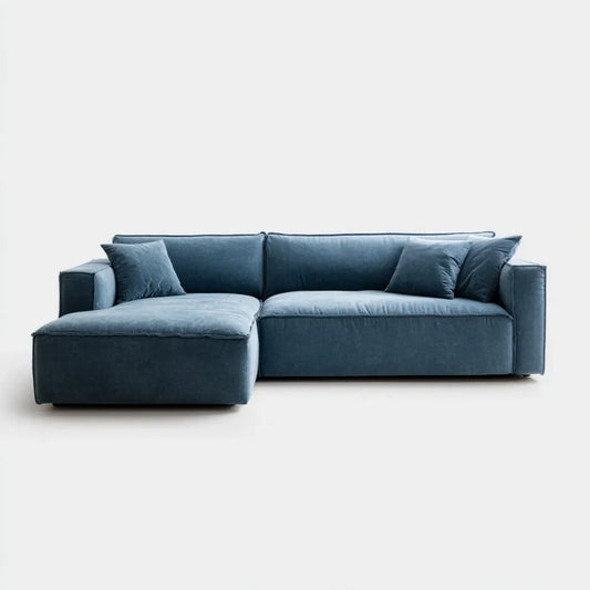 Divano angolare 3 posti con penisola blu petrolio in velluto di poliestere 250 x 160 x 85 cm