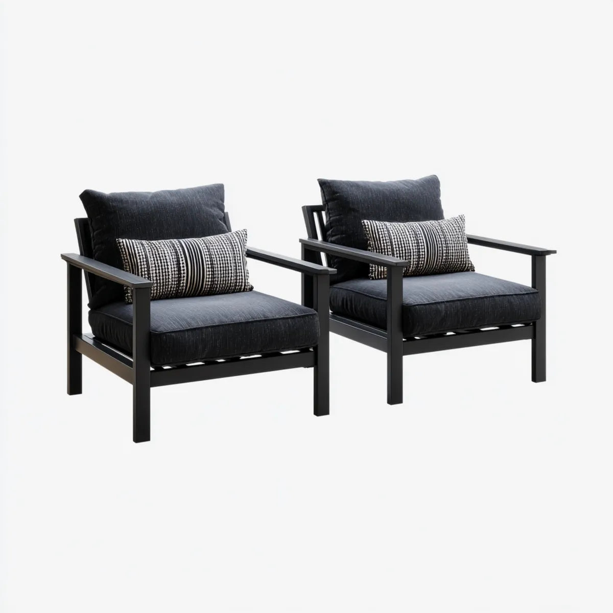 Set di 2 poltrone da soggiorno nere con cuscini in poliestere 68 x 75 x 80 cm struttura in acciaio forma rettangolare