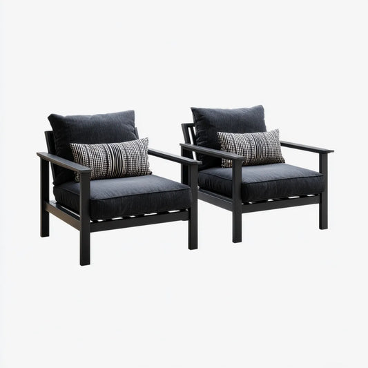 Set di 2 poltrone da soggiorno nere con cuscini in poliestere 68 x 75 x 80 cm struttura in acciaio forma rettangolare