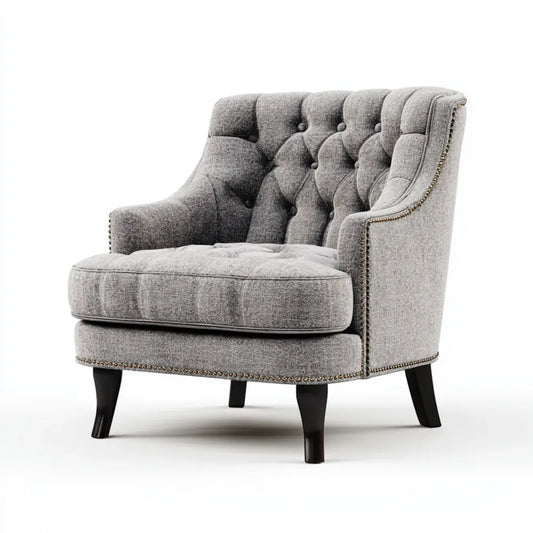 Poltrona Chesterfield grigio 80 x 85 x 105 cm in poliestere con schienale capitonné