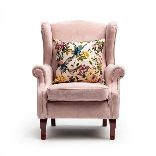 Poltrona bergère rosa 78 x 85 x 105 cm in velluto di poliestere con gambe in legno massello